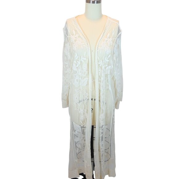 LANE BRYANT Sheer Embroidered Lace Open Duster Cardigan Kimono Size 14/16 Boho - Picture 1 of 7